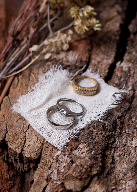 Wedding Rings on driftwood