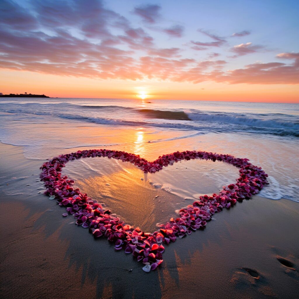 Valentine Heart In Sand By Ocean