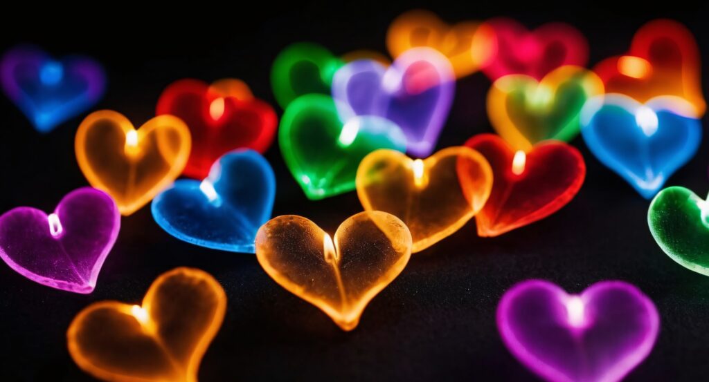 Rainbow hearts with flames