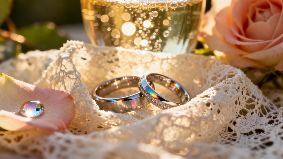 Rings with lace and sparkling wine