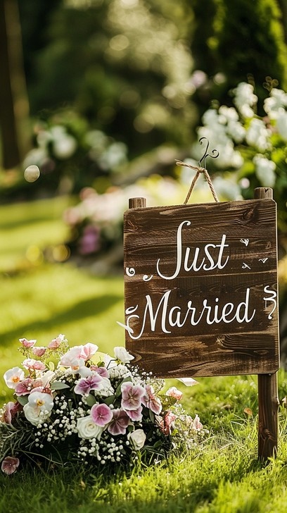 Just Married wooden sign